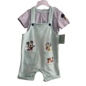 Disney Baby Mickey Mouse Pluto Set 2PC Outfit Romper Short Sleeve Top 18M NWT